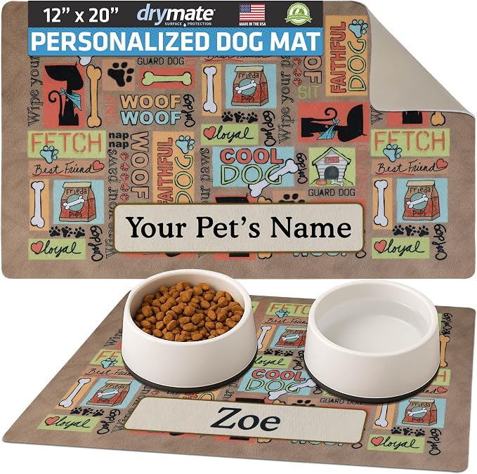 Drymate Personalized Pet Bowl Placemat, Custom Dog & Cat Food Feeding Mat by Drymate
