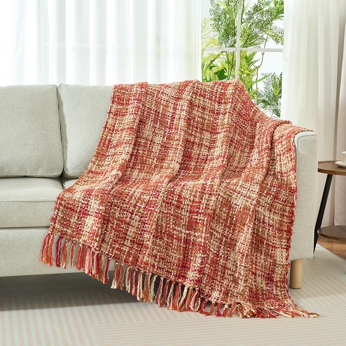 Multi-Color Dark Red Cable Knitted Throw Blanket - Image 7