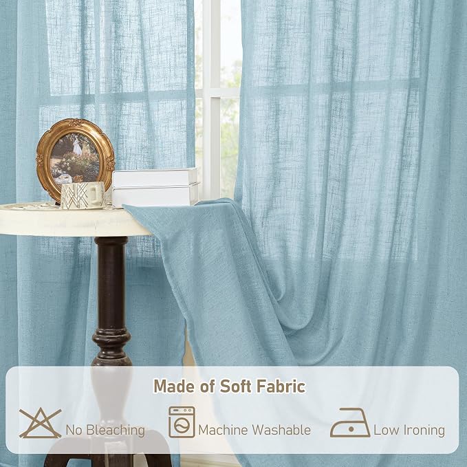 LAMIT Semi Sheer Window Linen Curtains 54 Inch, Light Filtering Panels Back Tab - Image 8