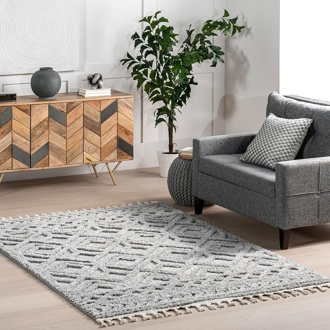 nuLOOM Akia Light Grey, Geometric Lattice, Soft and Textured, High Traffic by nuLOOM