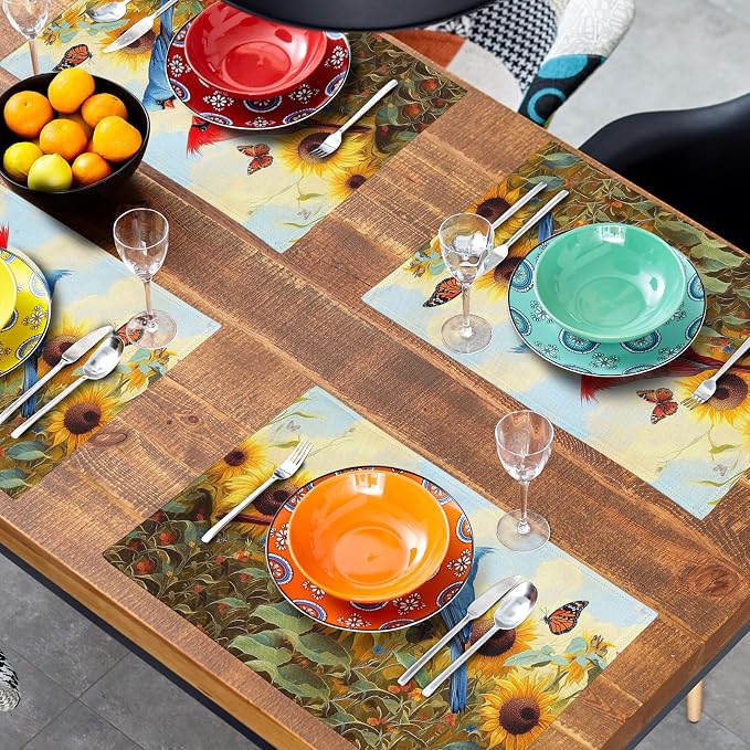 Giwawa Sunflower Birds Placemats Set of 4, Summer Sun Flower Butterflies Linen - Image 8