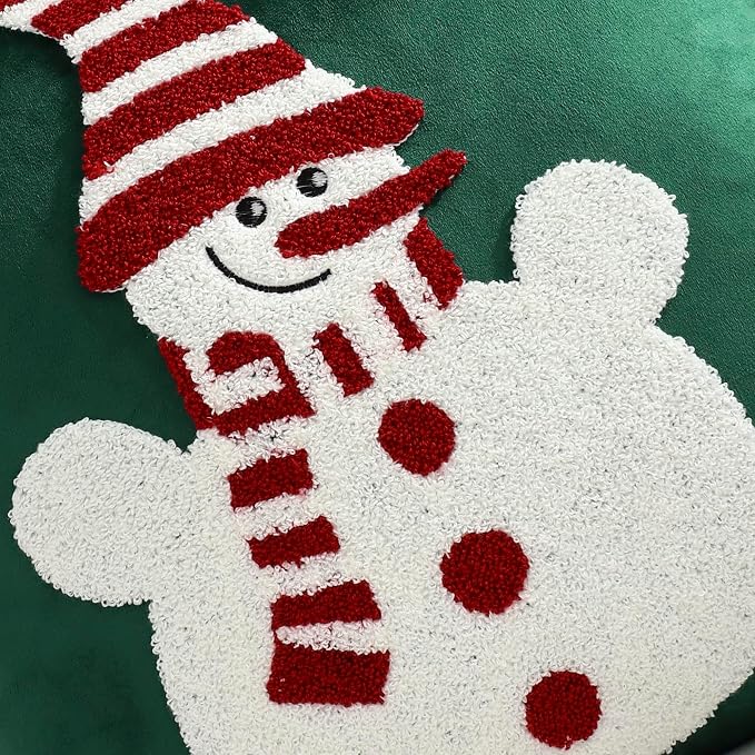 LUOYEHK Christmas Snowman Pillow Covers 18x18 Set of 2 Velvet Green Pillow - Image 5