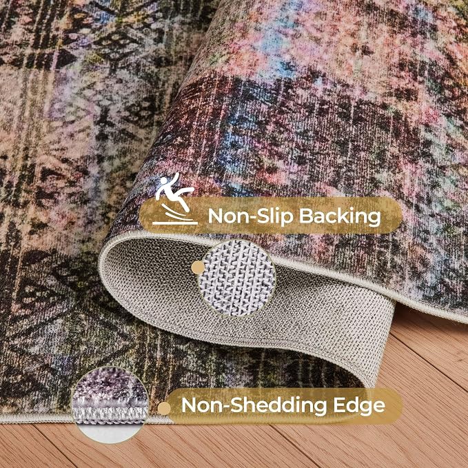 Kokia Abstract Area Rugs Washable Indoor 6x9 Rug Boho Distressed Retro Low Pile - Image 9