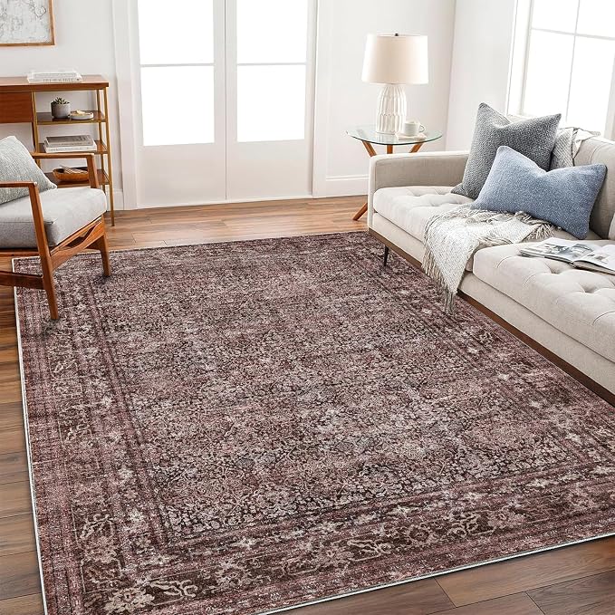 Washable Area Rug 4'x6' Traditional Floor Cover Foldable Thin Rugs Retro - Image 2