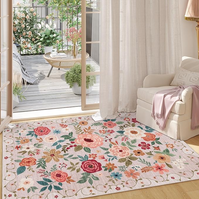DUKINO 4x6 Feet Office Chair Mat, Lightweight Non Slip Washable Floral Area Rug - Image 4