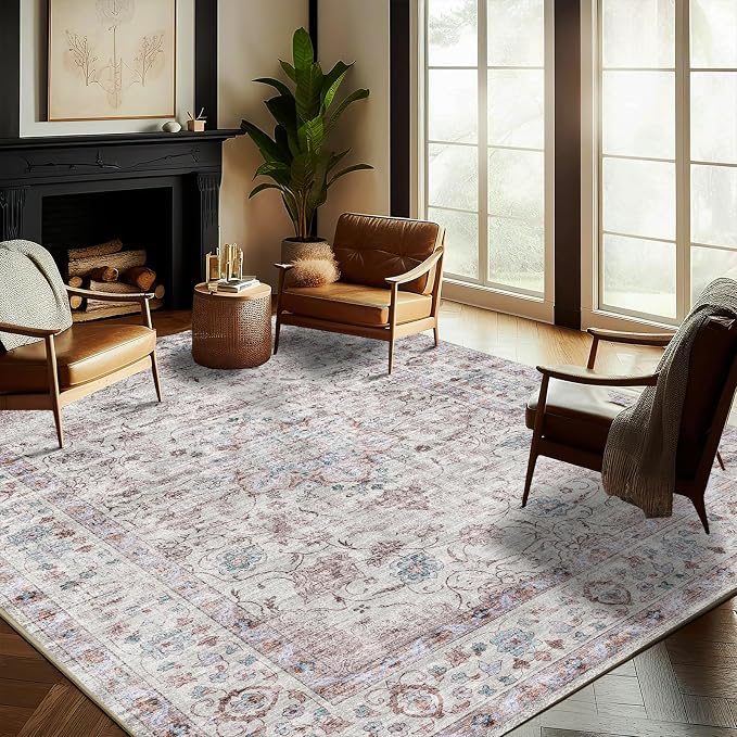 Washable Area Rug 10'x14' Boho Design Non-Shedding Easy Care Ideal by CHAMPLANT