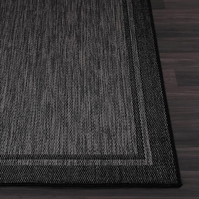 CAMILSON Indoor Outdoor Rug, 9x12 Bordered Dark Grey Black Modern Large Area - Image 7