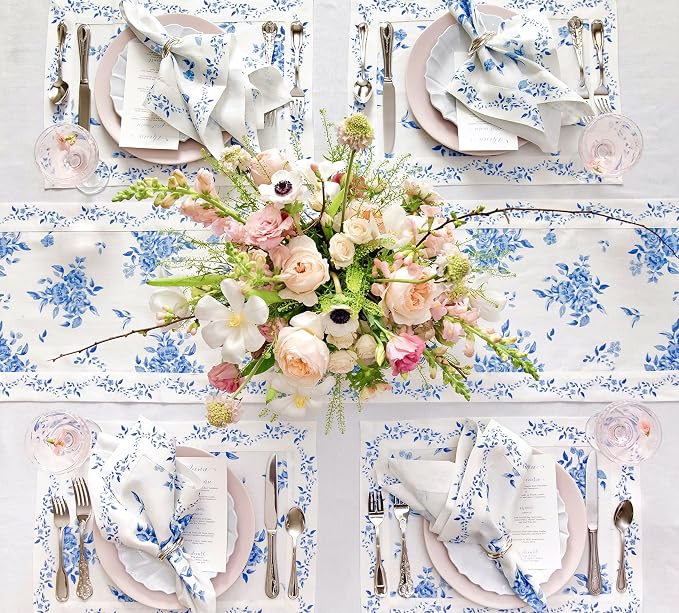 Solino Home Blue Floral Print Table Runner 72 Inches Long - Image 3