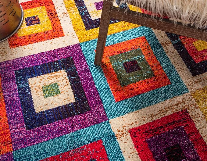 Unique Loom Estrella Collection Colorful, Squares Modern, Abstract Area Rug - Image 5