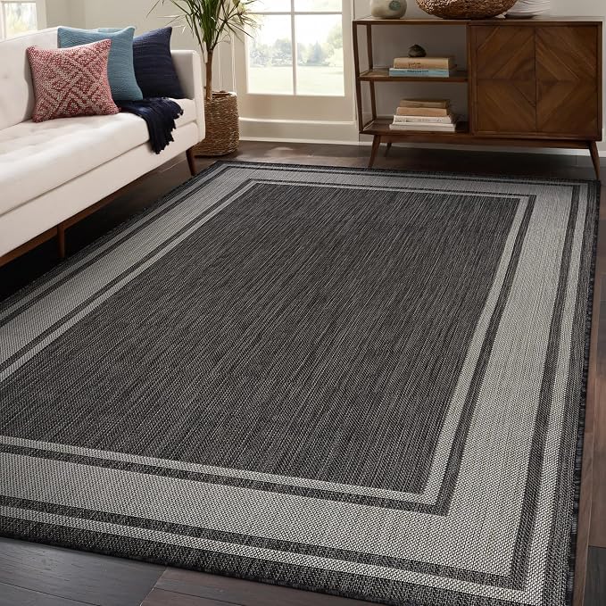 Beverly Rug Large Outdoor Rug 9x12 Modern Bordered Area Rugs - Image 4