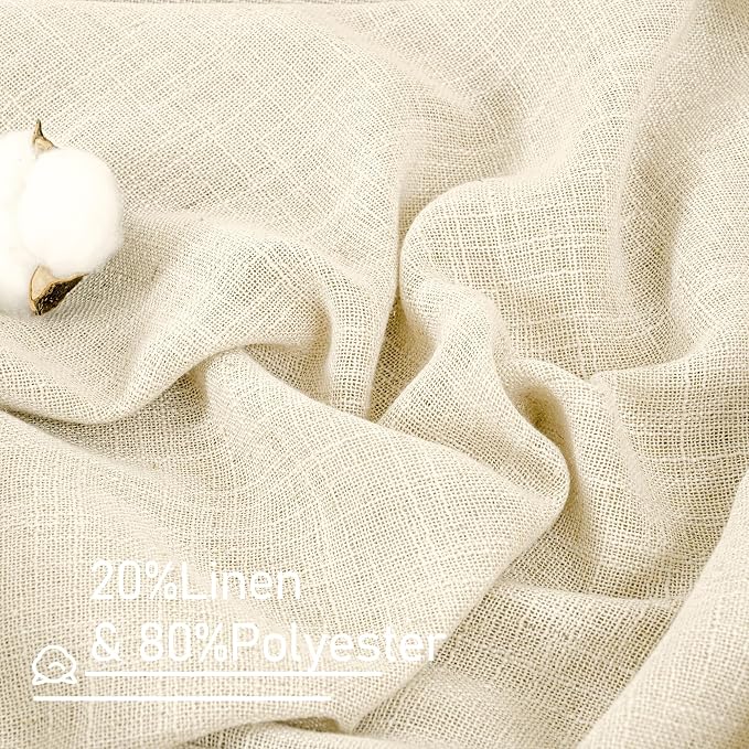 LAMIT 102 inches Long Sheer Linen Curtains, Linen Textured Light Filtering Semi - Image 3