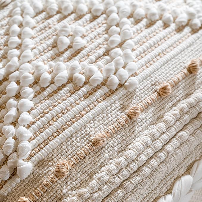 BlissBlush Cream White Boho Throw Pillow Cover 20X20, Boho Woven Textured - Image 6
