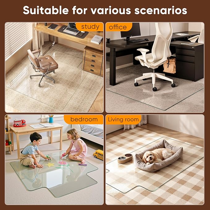 Antok Irregular Tempered Glass Chair Mat, Heavy Duty 0.2" Desk Chair Mat - Image 8