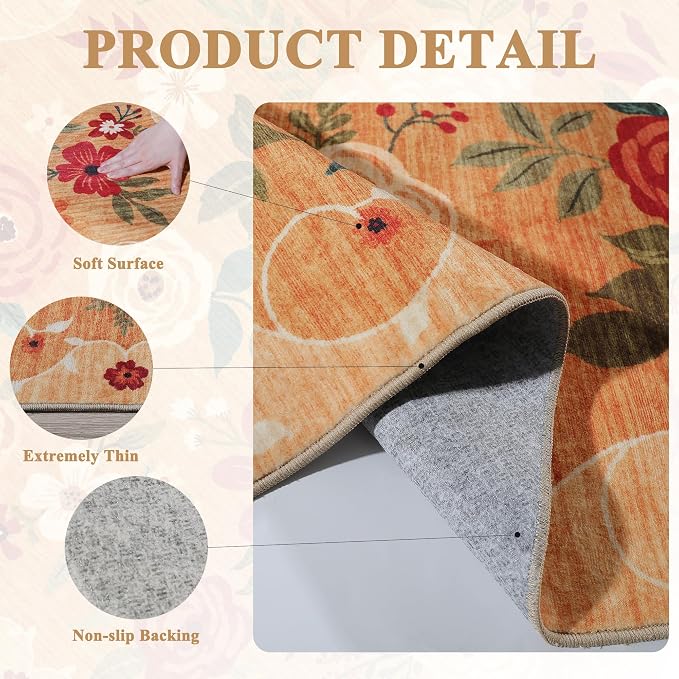 DUKINO 2x3 Rugs for Entryway, Floral Indoor Washable Door Mat, Non Slip Boho - Image 5