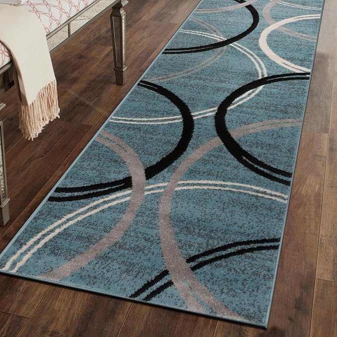 Rugshop Modern Wavy Circles Design Runner Rug, Carpet - Image 9