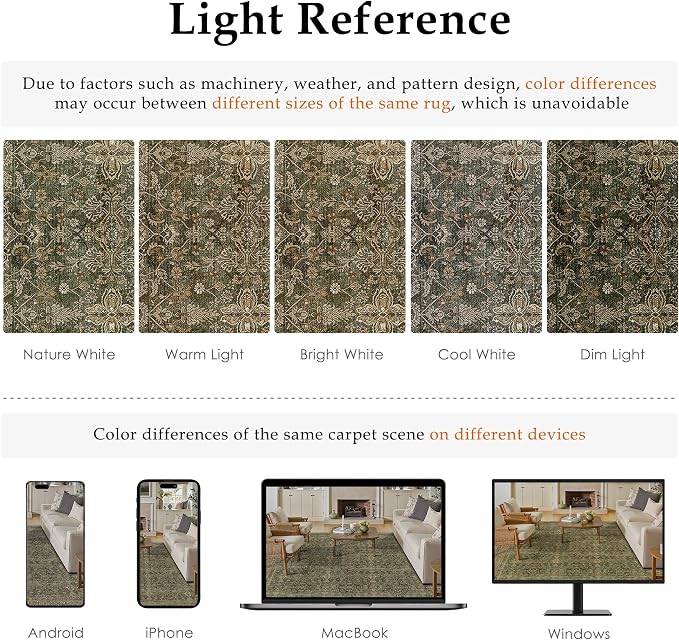 Area Rug 5x7 Green Brown Washable Vintage Living Room Carpetb Traditional - Image 2