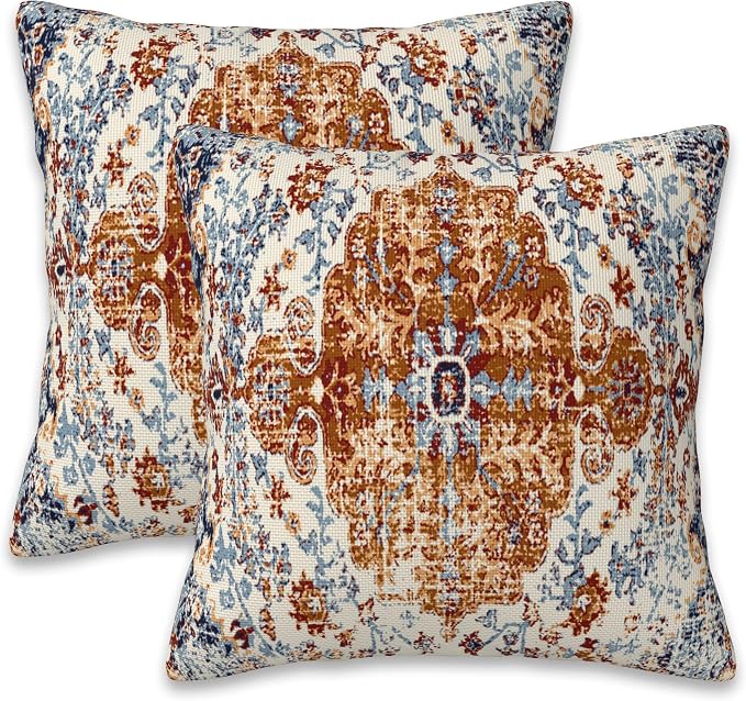 Ethnic Boho Throw Pillow Covers Set of 2 Rug Boho Style Ethnic Design Pillow by Naqiuli