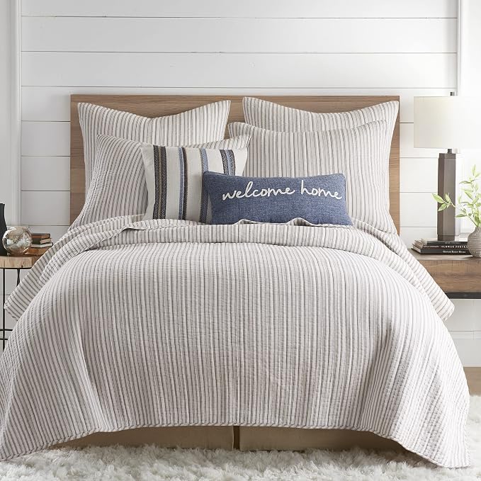 Levtex Home Tobago Stripe Taupe Reversible Full/Queen Quilt Set and 2 Pillow - Image 2