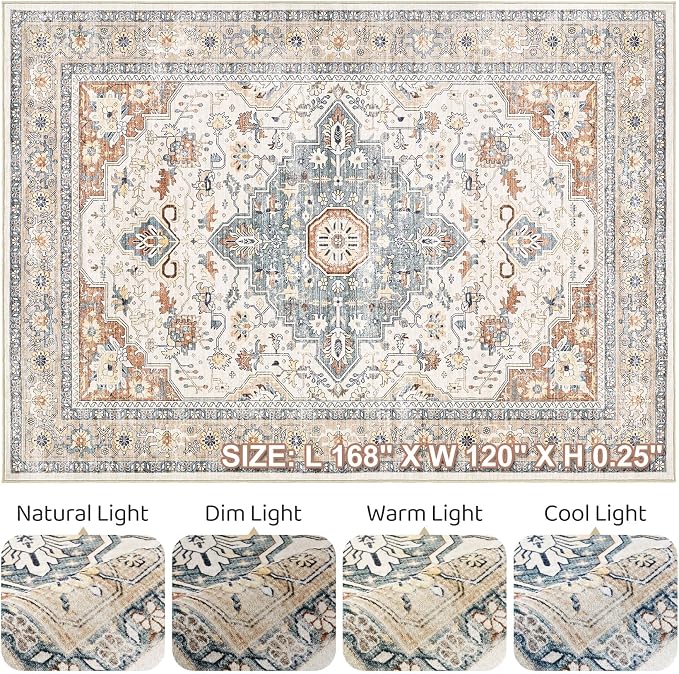 10x14 Area Rugs Living Room: Washable Boho Large Neutral Vintage Soft Rug Stain - Image 9