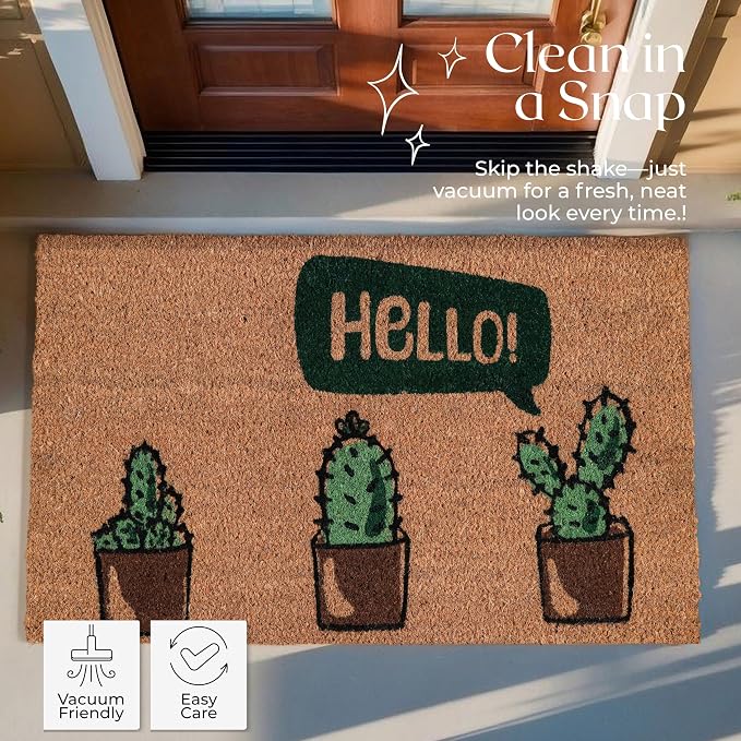 Coir Door Mats 17" X 30", Non-Slip Sturdy, PVC Backed Heavy Duty, Hello Cactus - Image 8