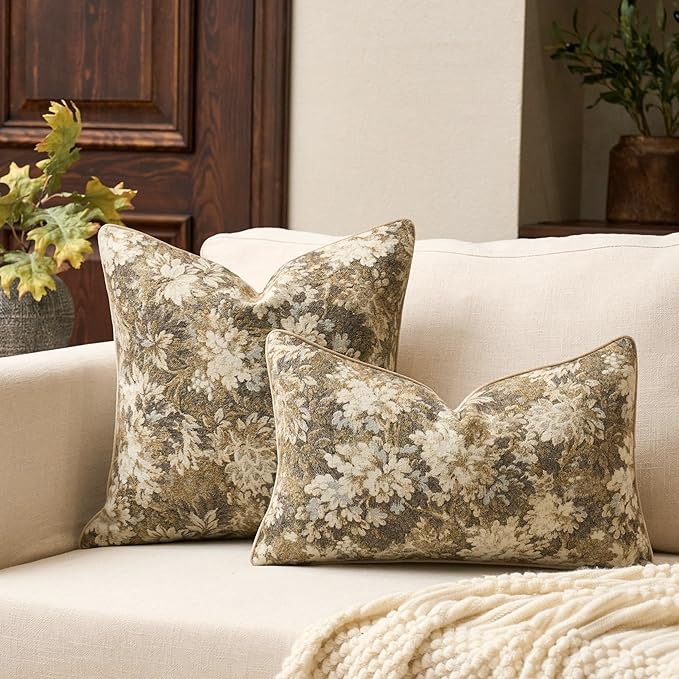 Yangest Neutral Floral Pillow Cover 20 x 20 Inches, Vintage Chenille Square - Image 4