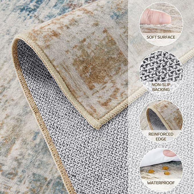 Area Rug for Living Room: 4x6 Washable Neutral Abstract Modern Soft Rugs Non - Image 6
