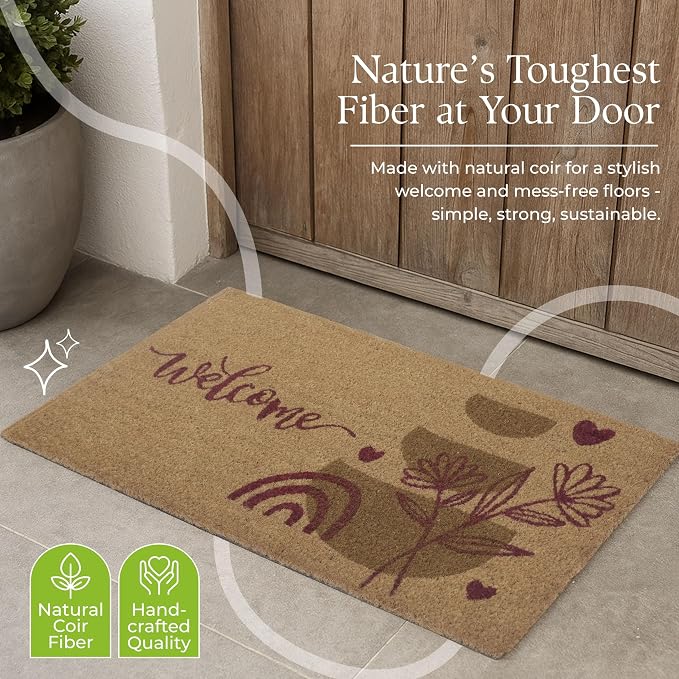 Coir Door Mats 17" X 30", Non-Slip Sturdy, PVC Backed Heavy Duty, Welcome - Image 8