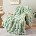 Smoofy Faux Fur Throw Blanket for Couch – Sage Fluffy Cozy Rabbit Fleece by SMOOFY