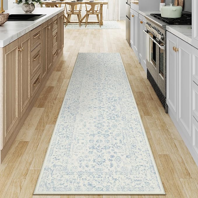 2x8 Blue Runner Rug Hallway Non Slip Kitchen Vintage Distressed Long Carpet - Image 5