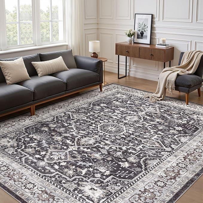 Black Rug Living Room Rugs: 12x15 Washable Boho Large Vintage Moody Soft - Image 7