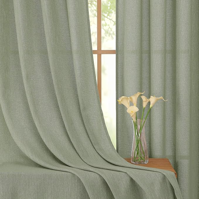 Simplebrand Sage Green Short Faux Linen Textured Cafe Kitchen Curtains 36 Inch - Image 5
