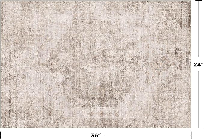 Beige Brown 2x3 Washable Rug for Entryway Indoor, Kitchen Floor Waterproof - Image 2
