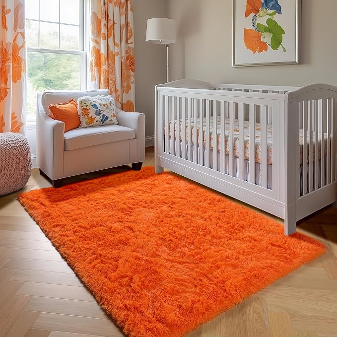 ONASAR Orange Area Rugs for Bedroom Living Room, Washable Fluffy 4x6 Indoor - Image 6