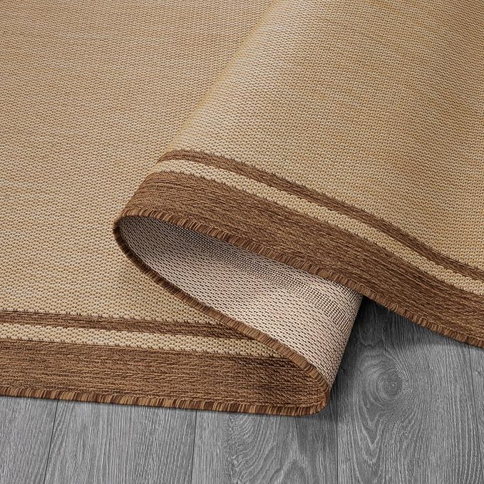 CAMILSON Outdoor Rug 5x7 Bordered Natural Brown Modern Area Rugs - Image 4