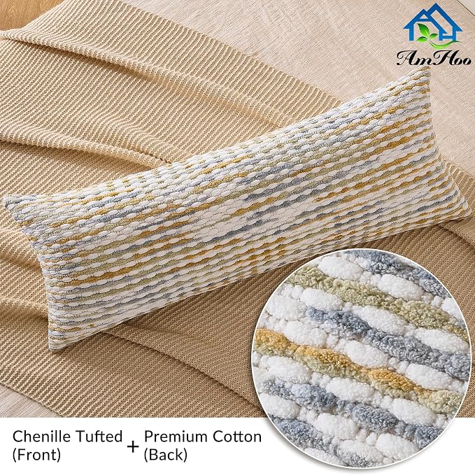 AmHoo Boho Chenille Pillow Cover Decorative Tufted Pillowcase - Image 3