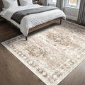 Washable Neutral Farmhouse Bedroom Rug, 5x7 Area Rugs by HazoHaus