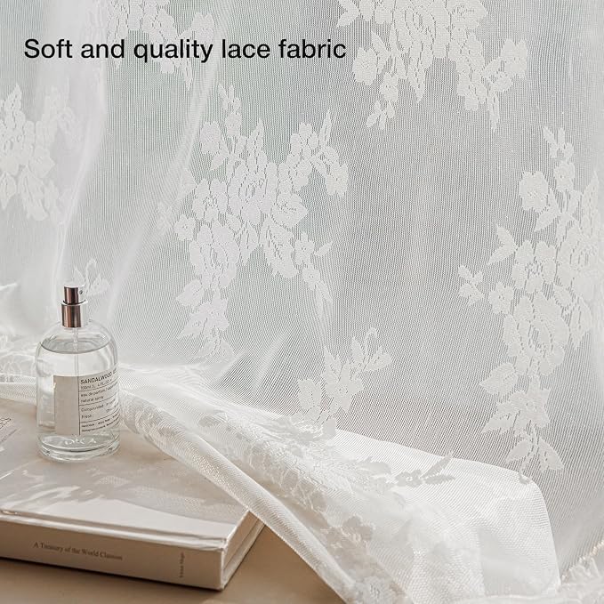 Anmao Vintage Lace Curtains 54 Inches Long 2 Panels, Romantic Elegant Light - Image 4