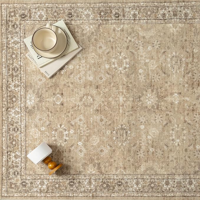 4x6 Brown Area Rug Non Slip Vintage Office Entryway Rug Distressed Machine - Image 5