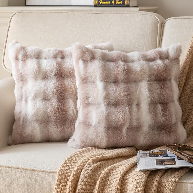 Pack of 2 Thick Plush Throw Pillow Covers Fluffy Wave Faux Fur Decorative by Joyouth