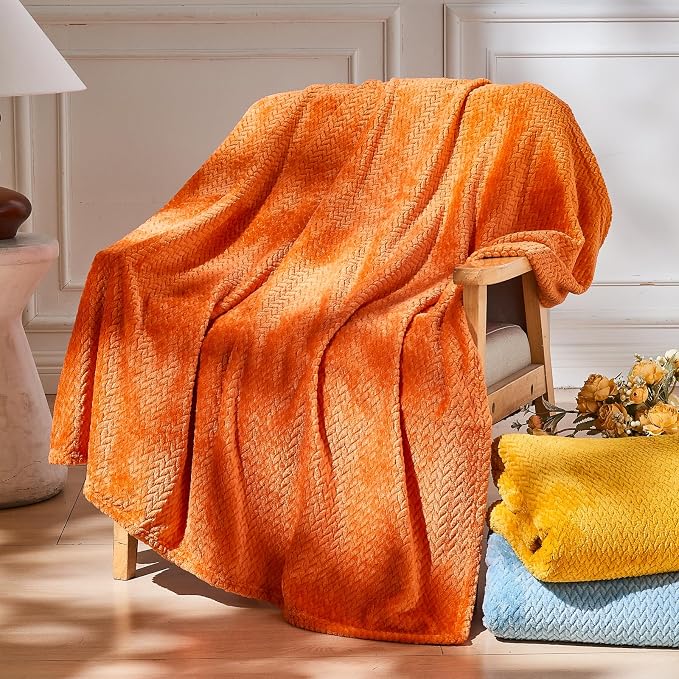 NEWCOSPLAY Super Soft Queen Blanket Orange Premium Silky Flannel Fleece Leaves - Image 2