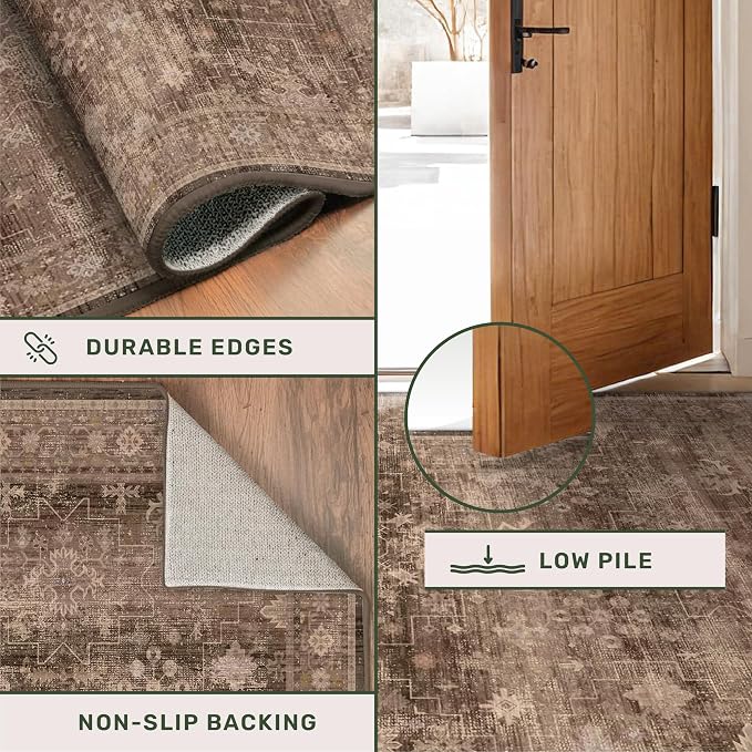 Brown Boho Washable 2x6 Runner Rugs - Image 5