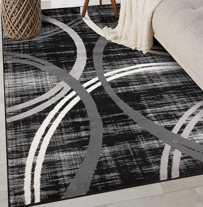 Rugshop Modern Wavy Circles Design Area Rug, Fade-Resistant Carpet by Rugshop
