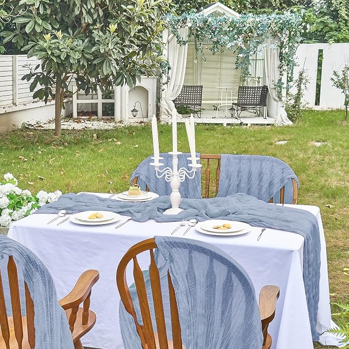 IVAPUPU 2 Pcs Cheesecloth Table Runner - 10ft Dusty Blue Boho Gauze Cheese - Image 7