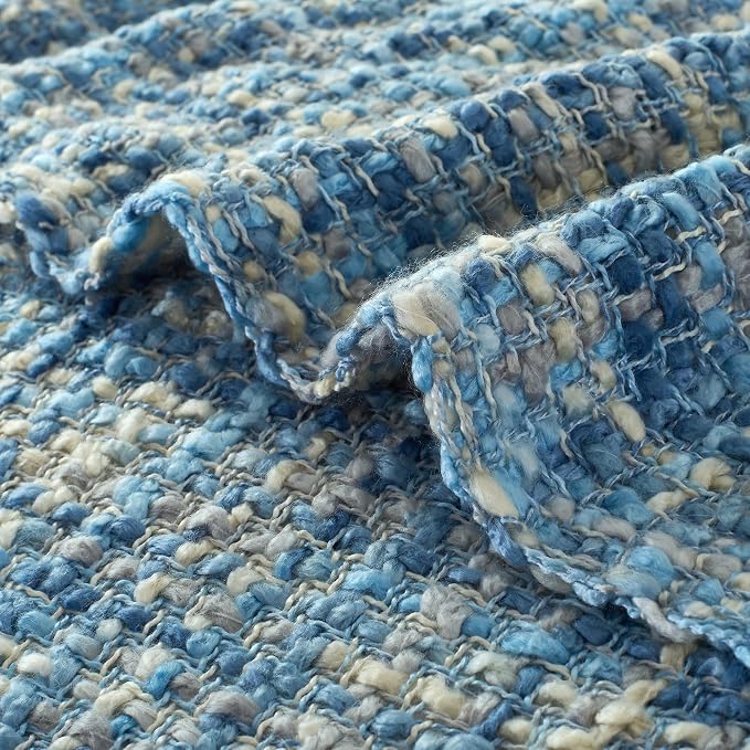 Multi-Color Light Blue Cable Knitted Throw Blanket - Image 3
