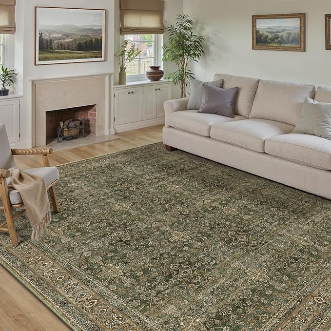 8x10 Area Rug for Living Room Green Brown Vintage Washable Bedroom Carpet - Image 5
