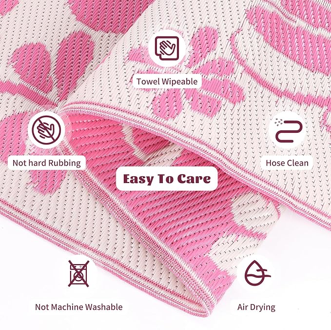 Ileading Outdoor Plastic Straw Rug 6x9ft Funny Floral Style Reversible Patio - Image 7