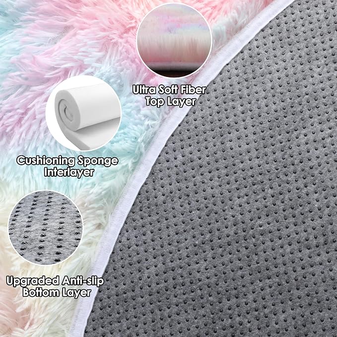 ONASAR Rainbow Round Area Rug 4ft, Soft Bedroom Circle Rugs Mats - Image 9