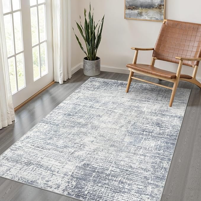 4x6 Rug Washable Area Rugs: Neutral Abstract Soft Modern Stain Resistant Small by LOONGRUG