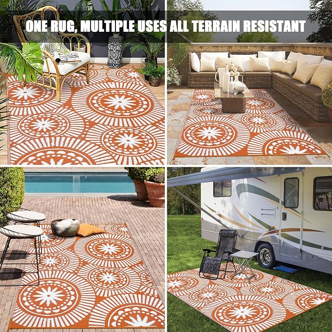 Ileading Outdoor Plastic Straw Rug 6x9ft Modern Geometric Style Reversible - Image 8