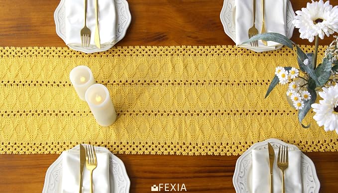 Yellow Table Runner with Tassels 90 Inches Long - Image 6